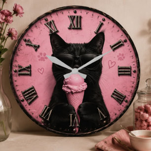 Black Cat Ice Cream Large Clock