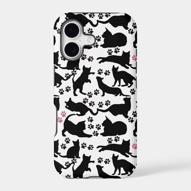 Black Cat Icon with Paws Iphone Case (Back)