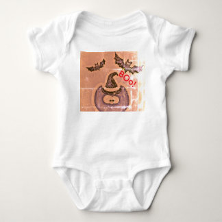 Black cat illustrated cartoon with some bats baby bodysuit