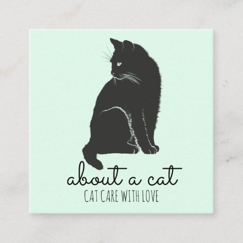 Black Cat Illustration Cat Care Square Business Card