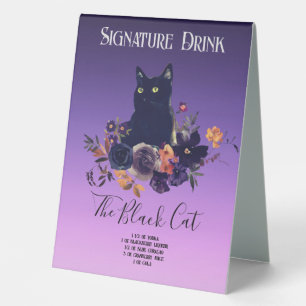 Black Cat Illustration Signature Drink Wedding Table Tent