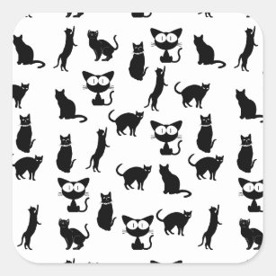 Sticker Black silhouette of cat. Vector illustration.