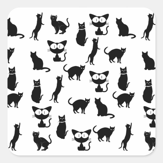 Black Cat Illustrations Square Sticker (Front)