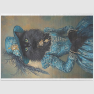Black Cat in a Blue Dress Decoupage Tissue Paper