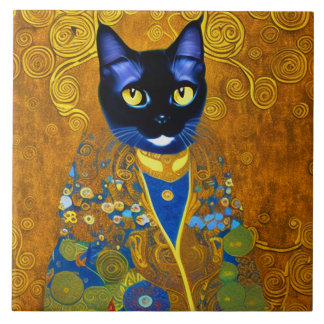 Black Cat in a Burnoose Ceramic Tile