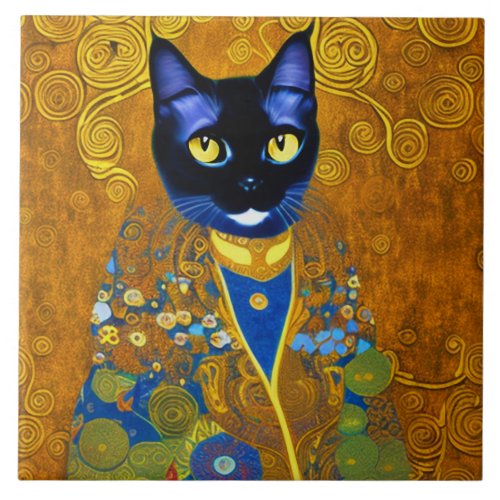 Black Cat in a Burnoose Ceramic Tile