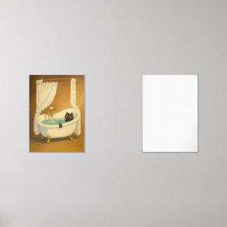 Black Cat in a Clawfoot Bathtub Art Print Wall Art Sets
