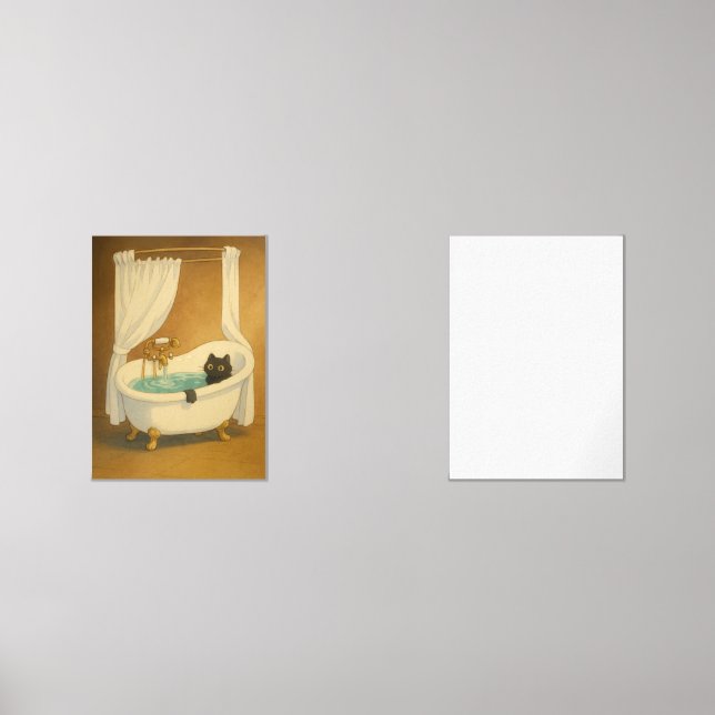 Black Cat in a Clawfoot Bathtub Art Print Wall Art Sets (Front)