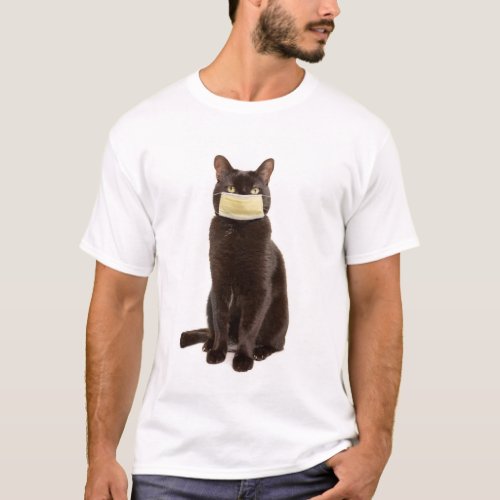 Black Cat in a Face Mask T_Shirt