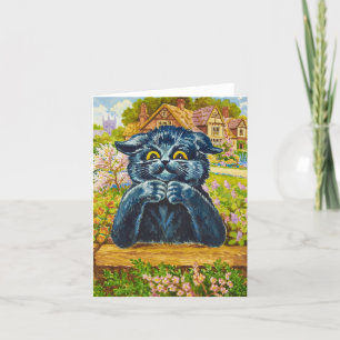 Black Cat in a Garden by Louis Wain Letterpress Thank You Card