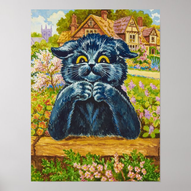 Black Cat in a Garden by Louis Wain Poster (Front)