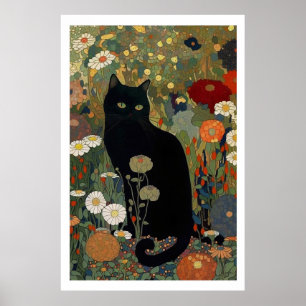 Black Cat In A Garden Poster
