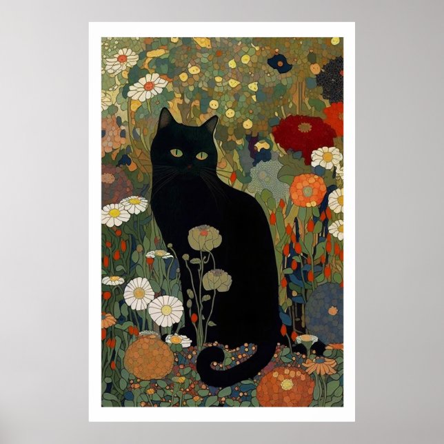 Black Cat In A Garden Poster (Front)