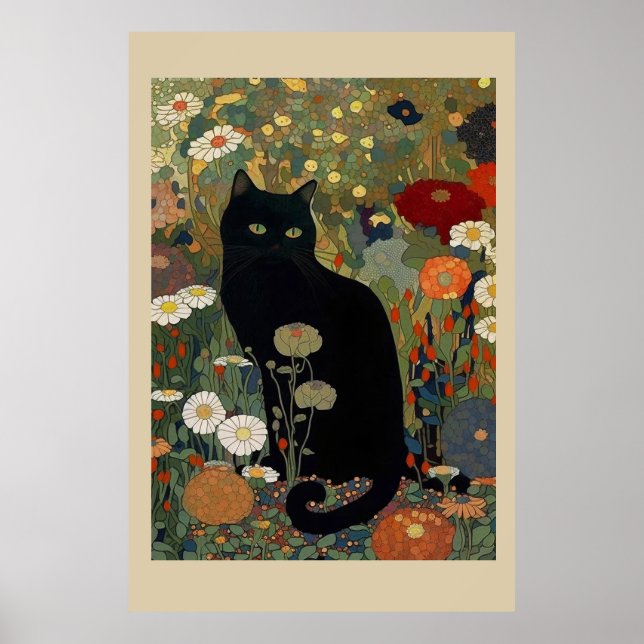 Black Cat In A Garden Poster (Front)