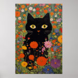 Black Cat In A Garden Poster