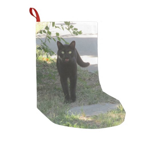 Black Cat in a Garden Small Christmas Stocking