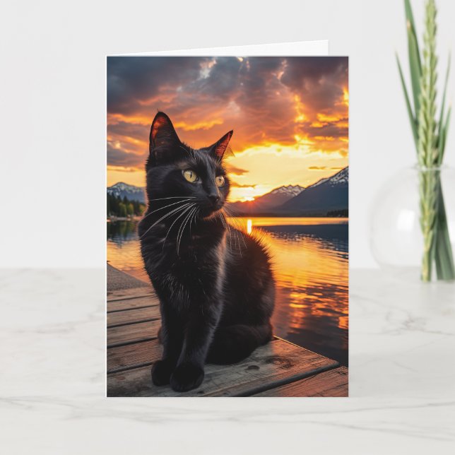 Black Cat in a Gorgeous Sunset Greeting Card (Front)