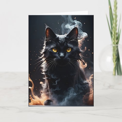 Black Cat in a Haze of Smoke Blank Greeting Card