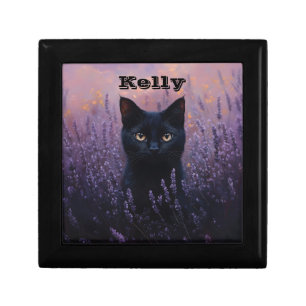 Black Cat in a Lavender Field Illustration Gift Box