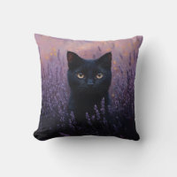 Black Cat in a Lavender Field Illustration