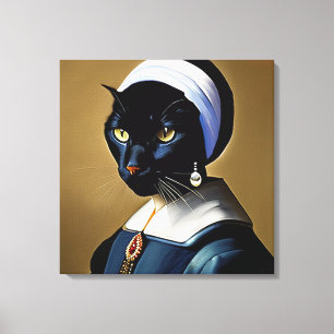Black Cat in a Pearl Earring Canvas Print