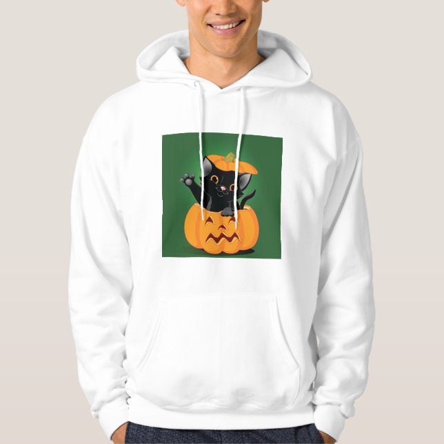 Black Cat In A Pumpkin Mens Hoodie (Front)