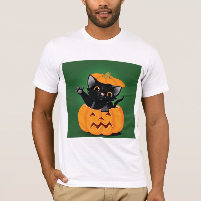 Black Cat In A Pumpkin Mens T-Shirt (Front)