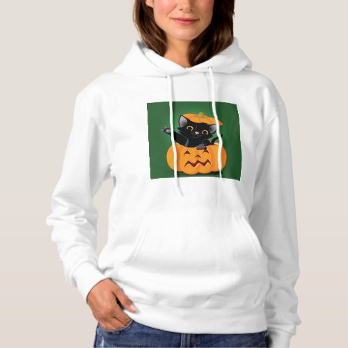 Black Cat In A Pumpkin Womens Hoodie