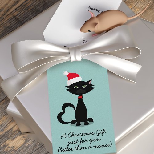 Black Cat in a Santa Hat Christmas Gift Tag