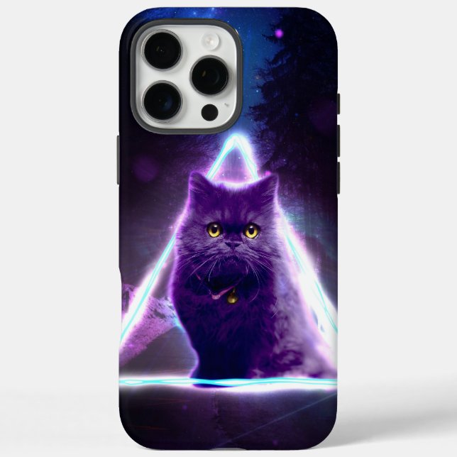 Black cat in blue neon hipster triangle            Case-Mate iPhone case (Back)
