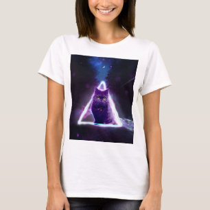 Black cat in blue neon hipster triangle T-Shirt