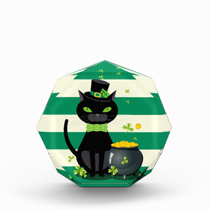 Black Cat In Bow Tie And Hat With Green Shamrock Photo Block