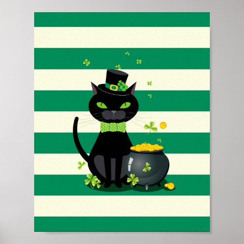 Black cat in bow tie and hat with green shamrock poster