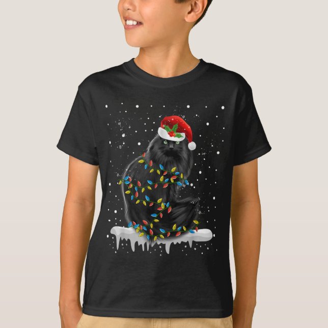 Black Cat in Christmas Lights Funny Xmas Cat Mom C T-Shirt (Front)