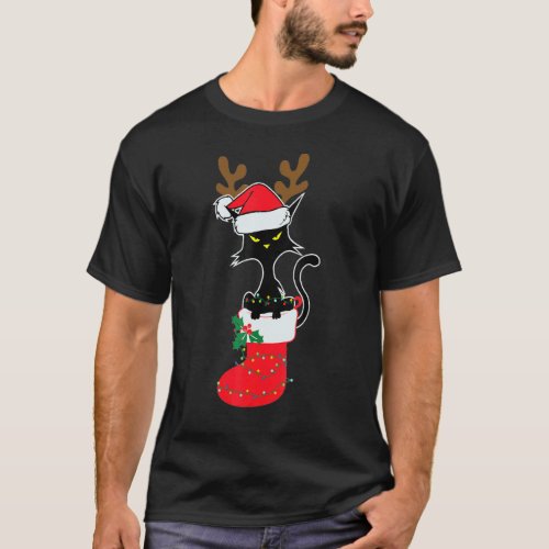 Black Cat In Christmas Shoe T-Shirt