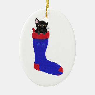 Black Cat in Christmas Stocking Ornament