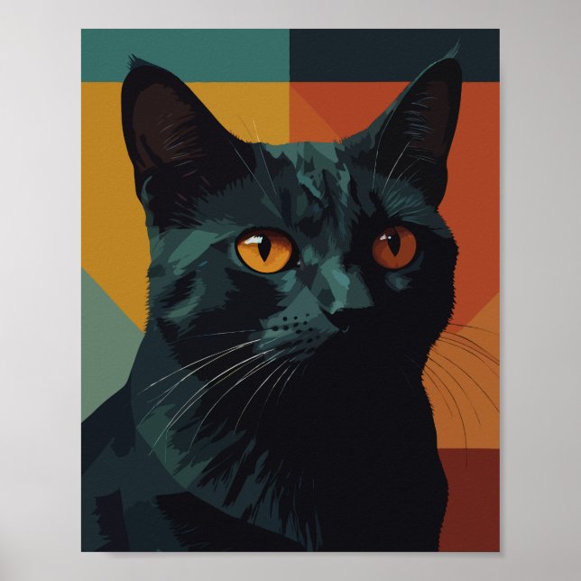 Black cat in colorful background poster (Front)