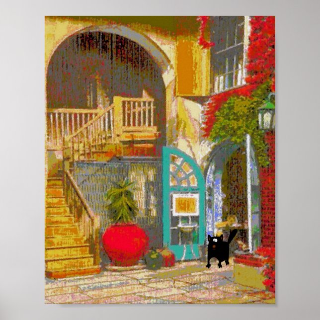 Black Cat In Court Yard Poster (Front)