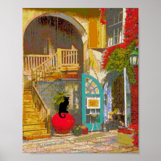 Black Cat In Court Yard Poster (Front)