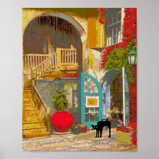 Black Cat In Court Yard Poster (Front)