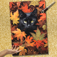 Black Cat in Fall Leaves 1 Decoupage Paper