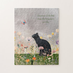 Black Cat in Flowers Jigsaw Puzzle
