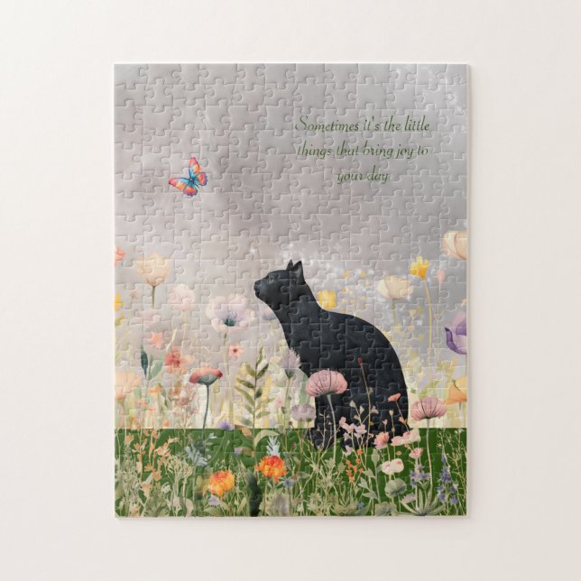 Black Cat in Flowers Jigsaw Puzzle (Vertical)
