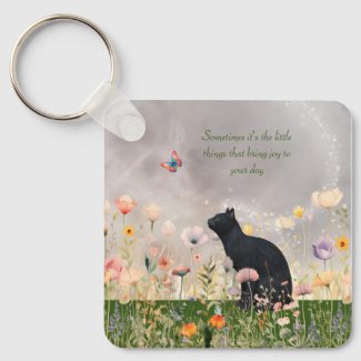 Black Cat in Flowers