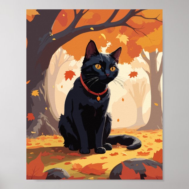 Black Cat in Forest Poster (Front)