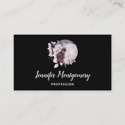 Black Cat in Front of a Magical Full Moon Business Card