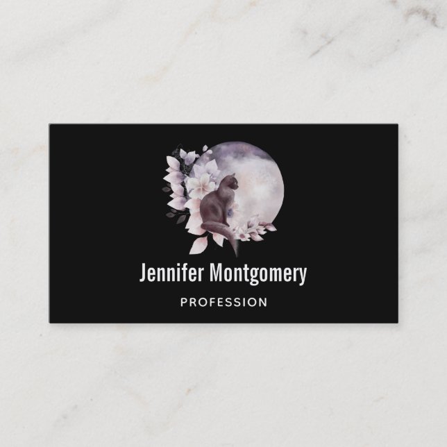 Black Cat in Front of a Magical Full Moon Business Card (Front)