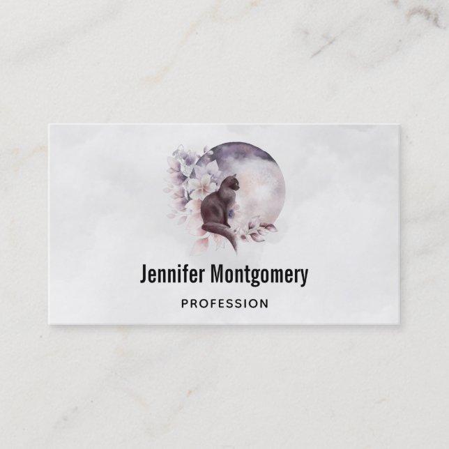Black Cat in Front of a Magical Full Moon Business Card (Front)
