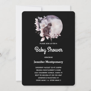 Black Cat in Front of a Magical Full Moon Shower Invitation
