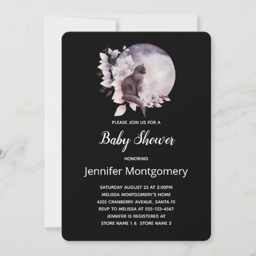 Black Cat in Front of a Magical Full Moon Shower Invitation